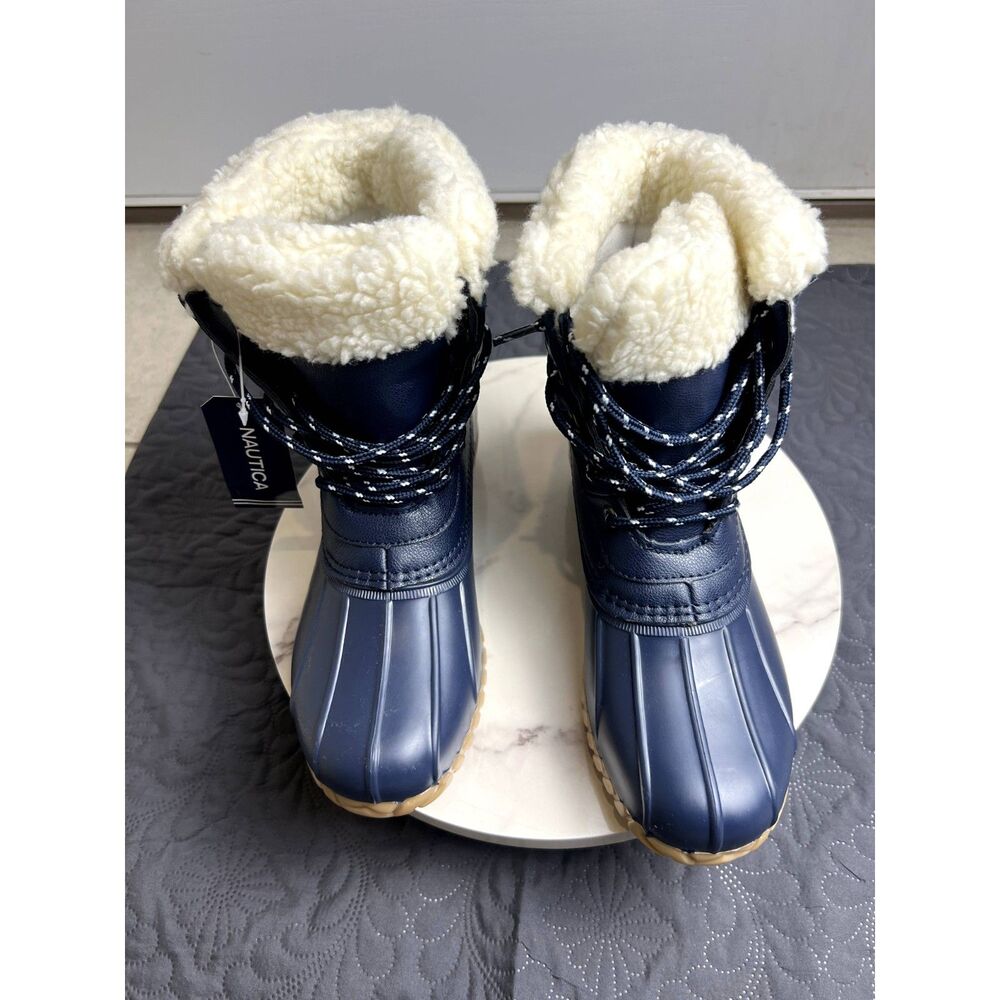 Nautica Lalam Blue Winter Snow Sherpa Waterproof Duck Boots SZ 7:NWT